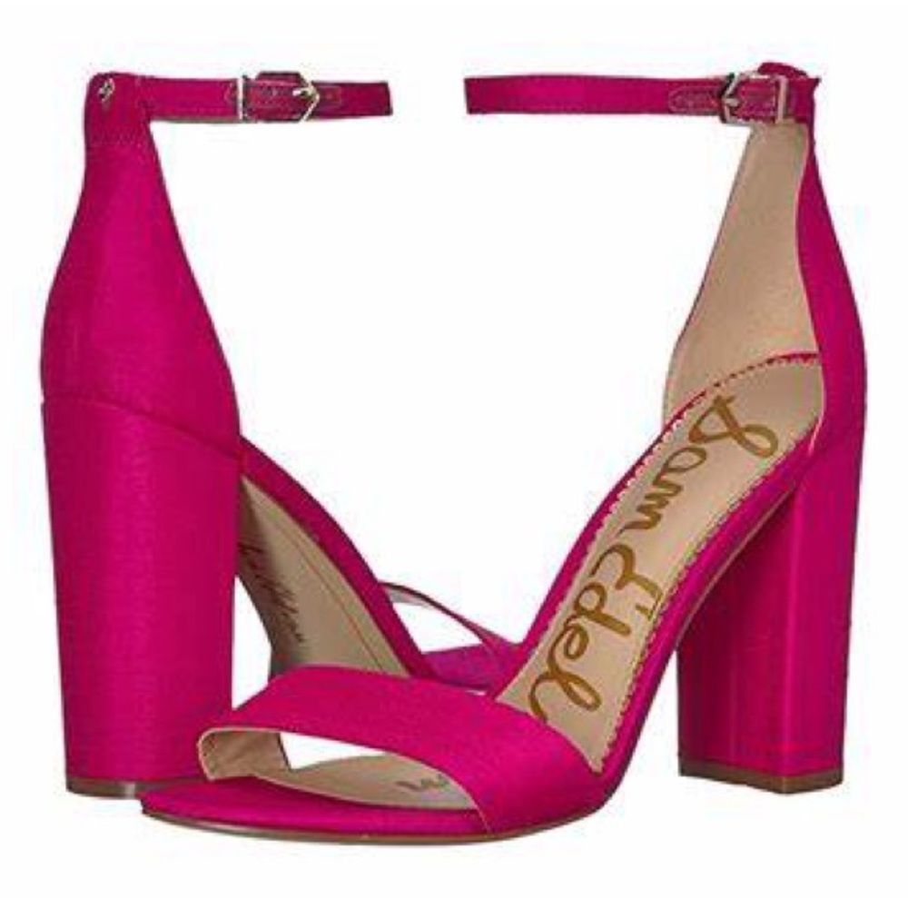Sam Edelman Fuschia Silk Yaro Heeled Sandals SZ 8.5
